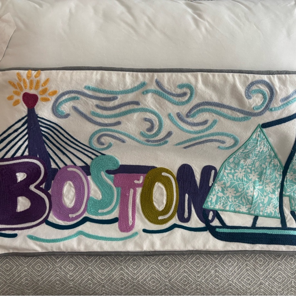 Colorful Boston Embroidered Pillow